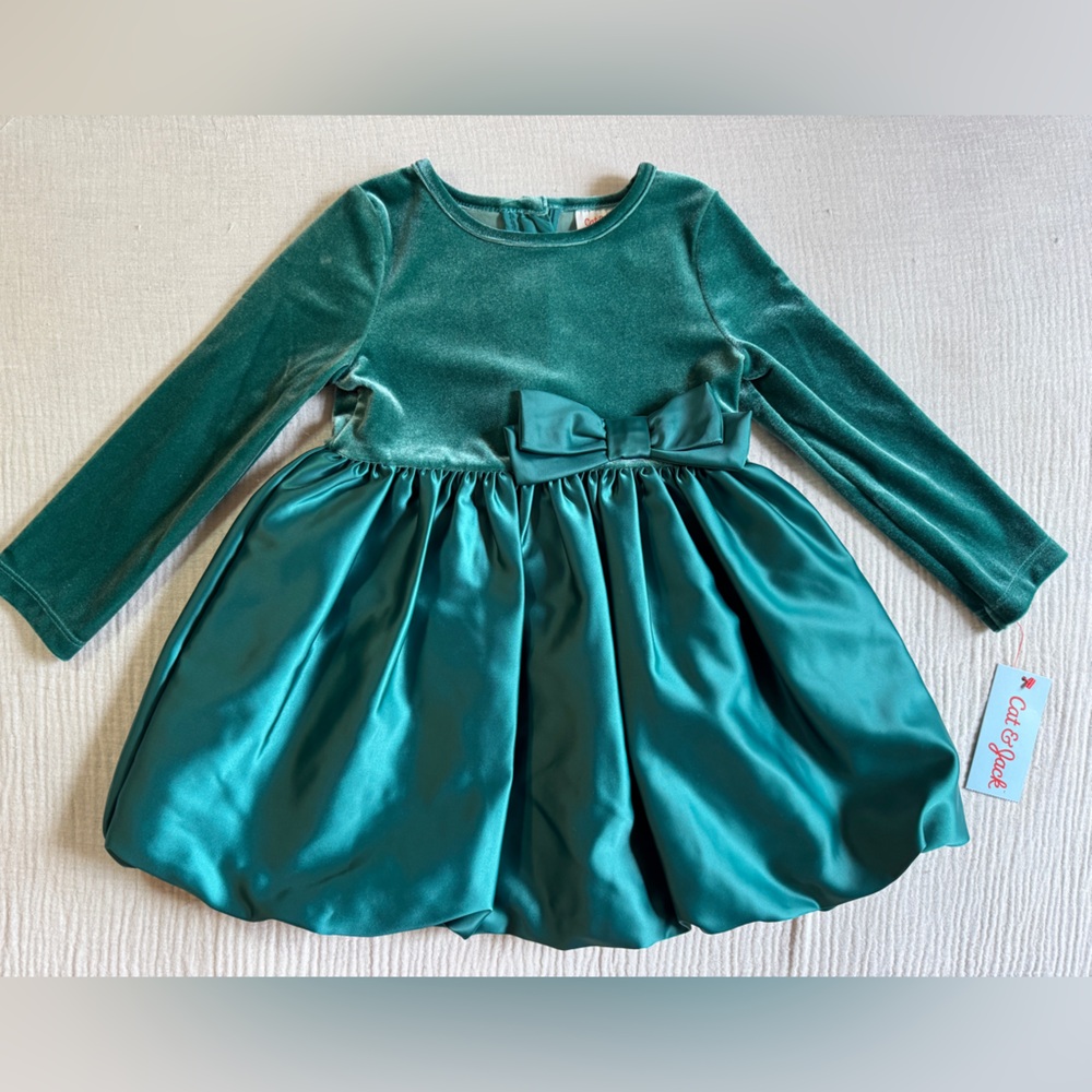 Cat & Jack Emerald Velour Formal Bubble Dress